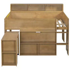 Lit mezzanine élégant en bois pleine grandeur Whisen avec plusieurs étagères de rangement, bureau