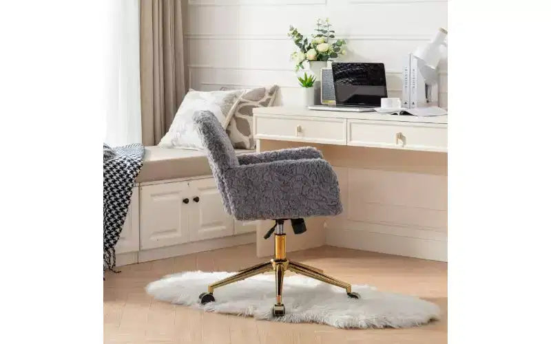 Chaise de bureau ergonomique réglable TUYOHW, chaise de bureau rembourrée avec base en métal doré, chaise pivotante de coiffeuse