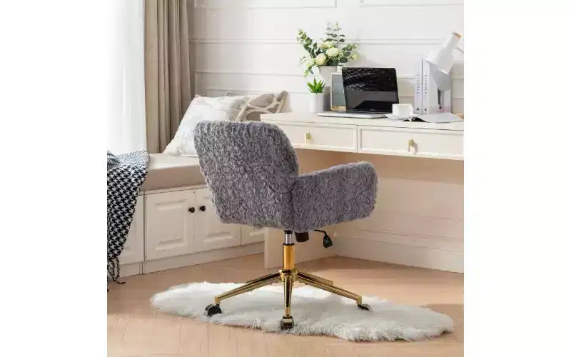 Chaise de bureau ergonomique réglable TUYOHW, chaise de bureau rembourrée avec base en métal doré, chaise pivotante de coiffeuse