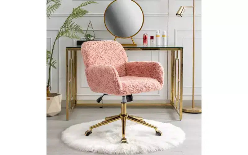 Chaise de bureau ergonomique réglable TUYOHW, chaise de bureau rembourrée avec base en métal doré, chaise pivotante de coiffeuse