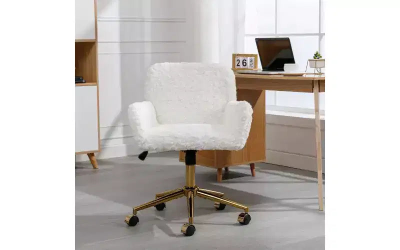 Chaise de bureau ergonomique réglable TUYOHW, chaise de bureau rembourrée avec base en métal doré, chaise pivotante de coiffeuse