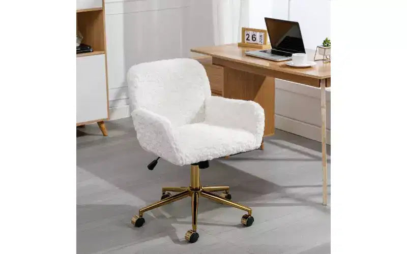 TUYOHW Adjustable Ergonomic Office Chair, Upholstered Home Office Desk Chair with Golden Metal Base, Swivel Vanity Chair Makeup Chair