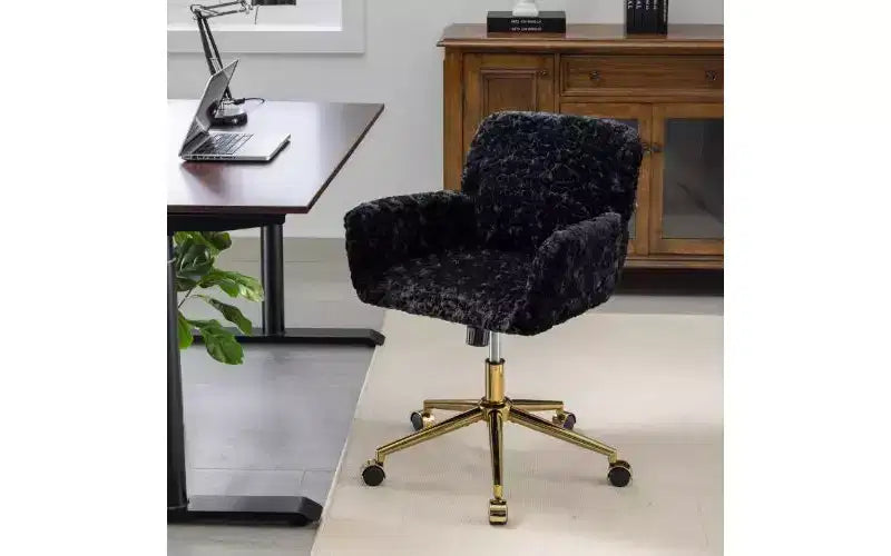 Chaise de bureau ergonomique réglable TUYOHW, chaise de bureau rembourrée avec base en métal doré, chaise pivotante de coiffeuse