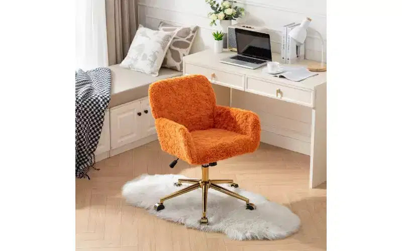 Chaise de bureau ergonomique réglable TUYOHW, chaise de bureau rembourrée avec base en métal doré, chaise pivotante de coiffeuse