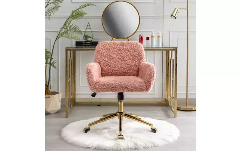 Chaise de bureau ergonomique réglable TUYOHW, chaise de bureau rembourrée avec base en métal doré, chaise pivotante de coiffeuse