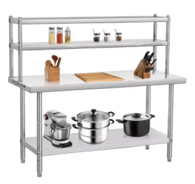 1PC Custom Stainless Steel Multifunctional Kitchen Workbench with Double-layer Desktop Shelf,