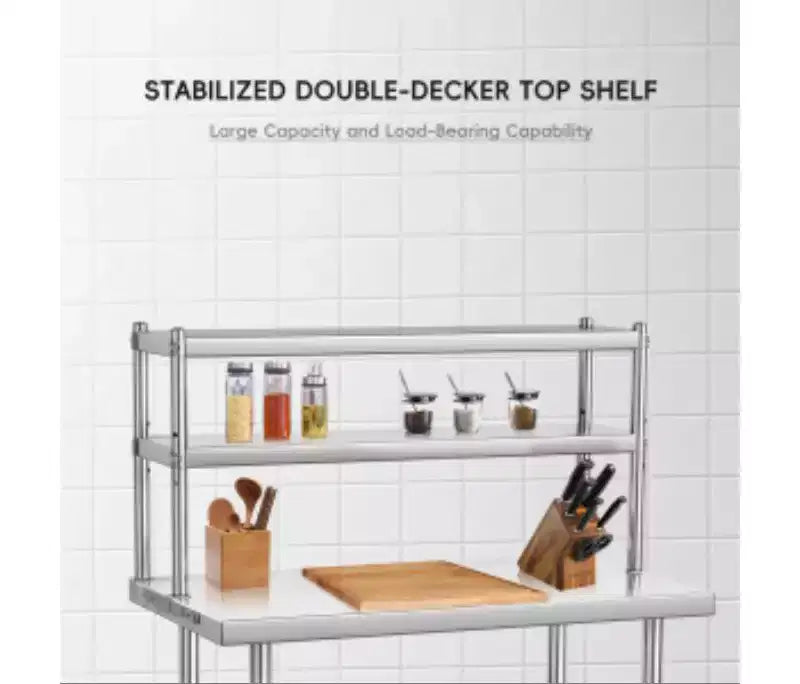 1 établi de cuisine multifonctionnel en acier inoxydable sur mesure avec étagère double couche,
