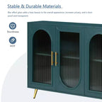 Meuble TV moderne pour téléviseur de 65+ pouces, console multimédia avec portes vitrées et étagères réglables