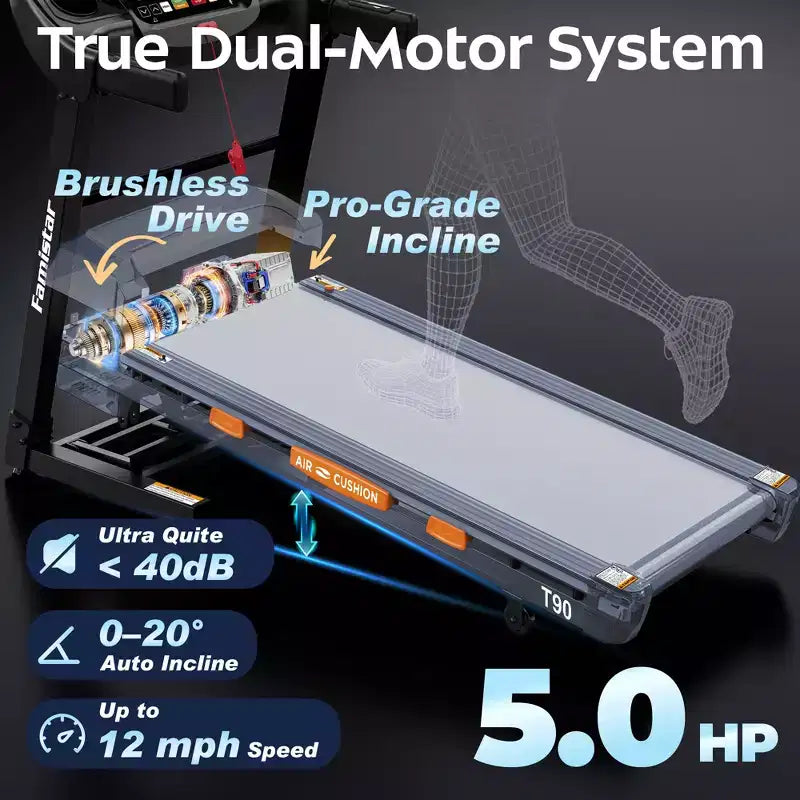 Tapis Roulant Pliable avec Inclinaison de 20%, Tapis Roulant Rapide 19 km/h avec 105 Programmes pour la Course à Pied et la Marche à Domicile, Connecté à l'Application, Bande Plus Large, Charge Maximale 180 kg