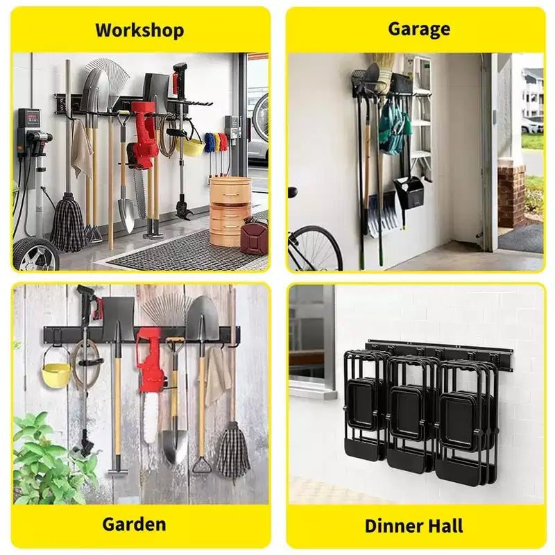 Organisateur d'outils, Organisateur de garage 48 x 13 Pcs Rangement mural robuste pour outils de jardin avec 8 crochets réglables et 2 sangles