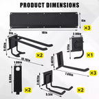 Organisateur d'outils, Organisateur de garage 48 x 13 Pcs Rangement mural robuste pour outils de jardin avec 8 crochets réglables et 2 sangles
