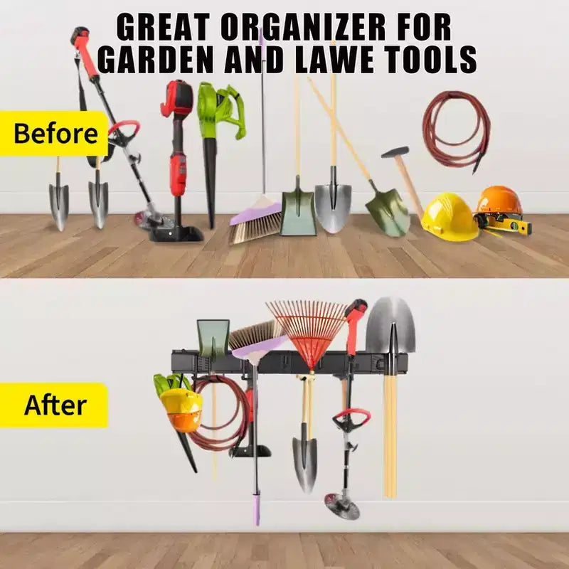 Organisateur d'outils, Organisateur de garage 48 x 13 Pcs Rangement mural robuste pour outils de jardin avec 8 crochets réglables et 2 sangles