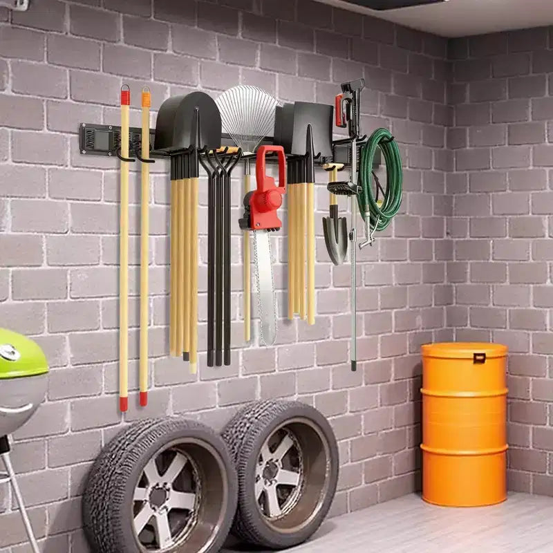 Organisateur d'outils, Organisateur de garage 48 x 13 Pcs Rangement mural robuste pour outils de jardin avec 8 crochets réglables et 2 sangles