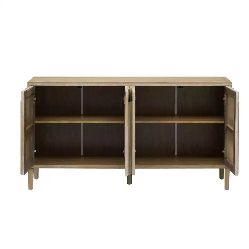 55 Inch 3-Door Dining Storage Sideboard, Contemporary Black Sideboard with Ash Veneer & Hidden Handles