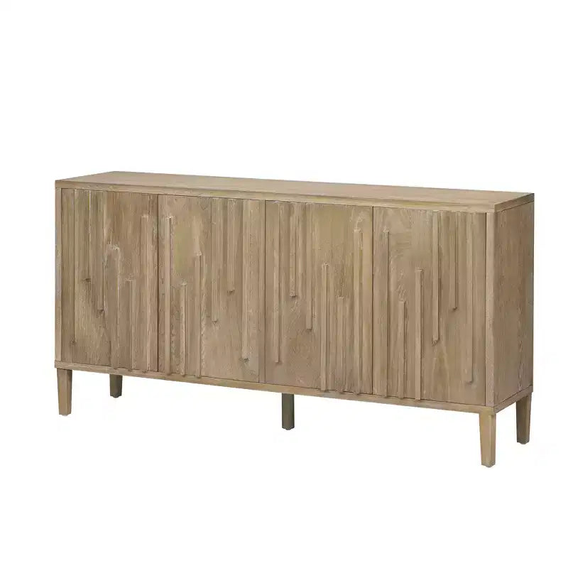 55 Inch 3-Door Dining Storage Sideboard, Contemporary Black Sideboard with Ash Veneer & Hidden Handles