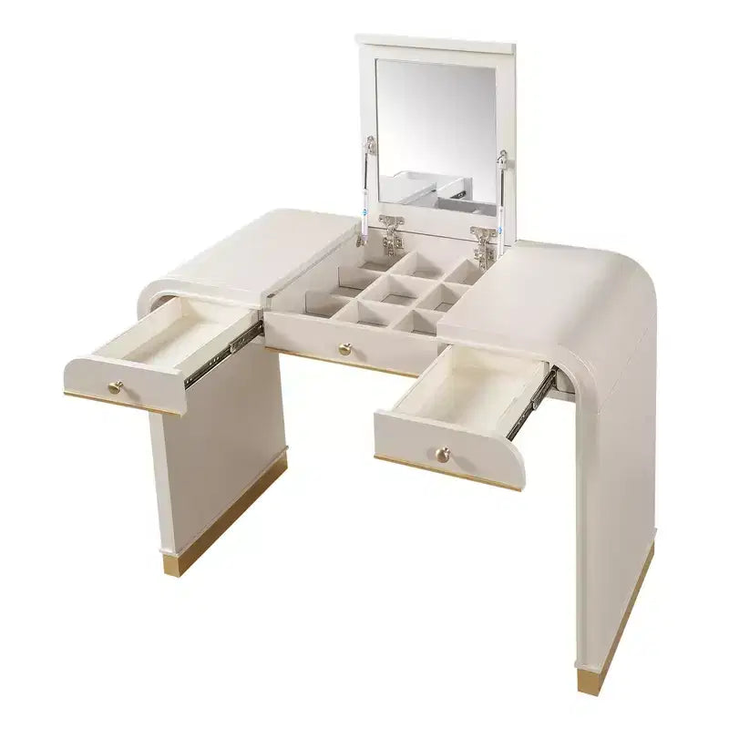 Coiffeuse 3-en-1 Whisen, meuble-lavabo classique en bois avec miroir rabattable, 2 tiroirs et espace de rangement