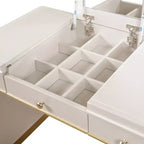 Coiffeuse 3-en-1 Whisen, meuble-lavabo classique en bois avec miroir rabattable, 2 tiroirs et espace de rangement