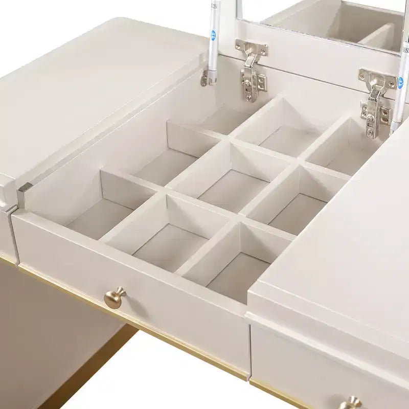 Coiffeuse 3-en-1 Whisen, meuble-lavabo classique en bois avec miroir rabattable, 2 tiroirs et espace de rangement