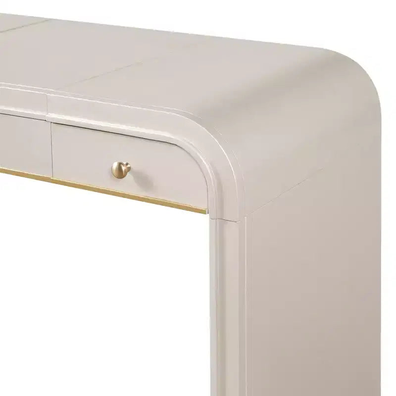 Coiffeuse 3-en-1 Whisen, meuble-lavabo classique en bois avec miroir rabattable, 2 tiroirs et espace de rangement