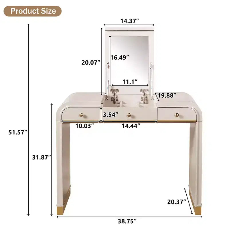 Coiffeuse 3-en-1 Whisen, meuble-lavabo classique en bois avec miroir rabattable, 2 tiroirs et espace de rangement