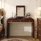 Coiffeuse 3-en-1 Whisen, meuble-lavabo classique en bois avec miroir rabattable, 2 tiroirs et espace de rangement
