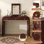 Coiffeuse 3-en-1 Whisen, meuble-lavabo classique en bois avec miroir rabattable, 2 tiroirs et espace de rangement