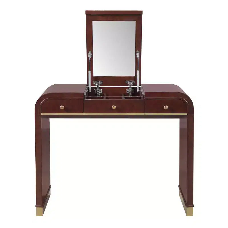 Coiffeuse 3-en-1 Whisen, meuble-lavabo classique en bois avec miroir rabattable, 2 tiroirs et espace de rangement