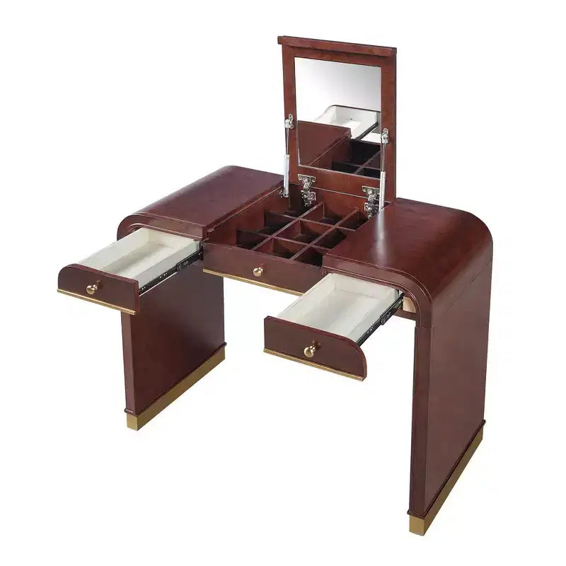 Coiffeuse 3-en-1 Whisen, meuble-lavabo classique en bois avec miroir rabattable, 2 tiroirs et espace de rangement