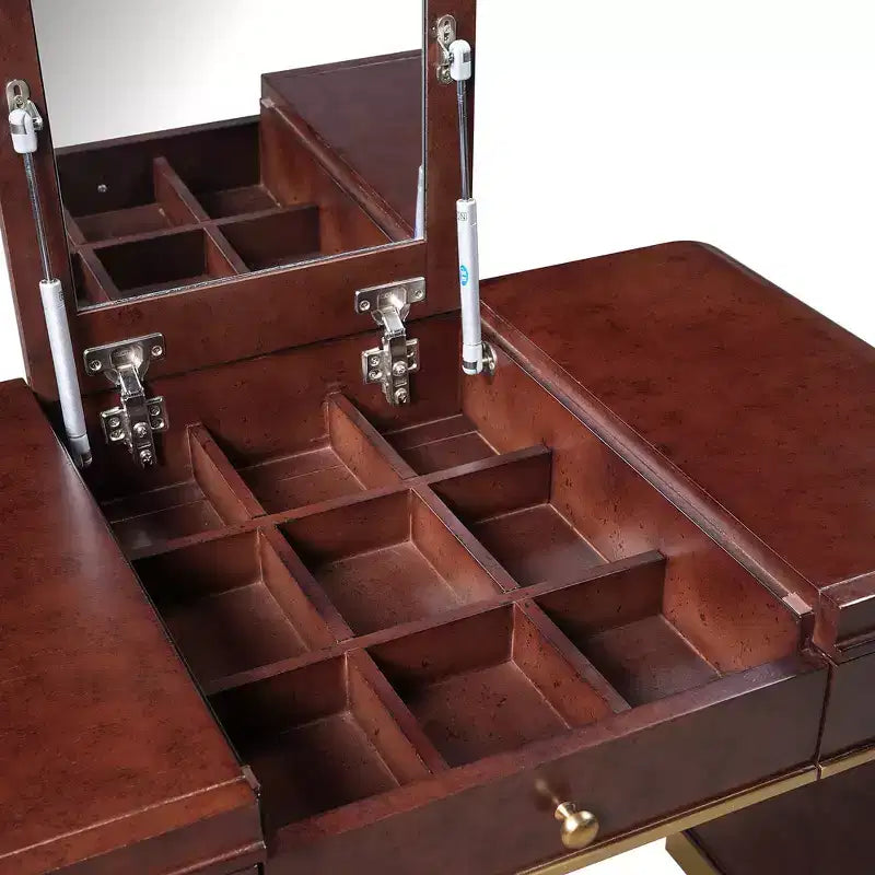 Coiffeuse 3-en-1 Whisen, meuble-lavabo classique en bois avec miroir rabattable, 2 tiroirs et espace de rangement