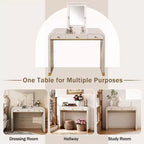 Coiffeuse 3-en-1 Whisen, meuble-lavabo classique en bois avec miroir rabattable, 2 tiroirs et espace de rangement