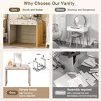 Coiffeuse 3-en-1 Whisen, meuble-lavabo classique en bois avec miroir rabattable, 2 tiroirs et espace de rangement