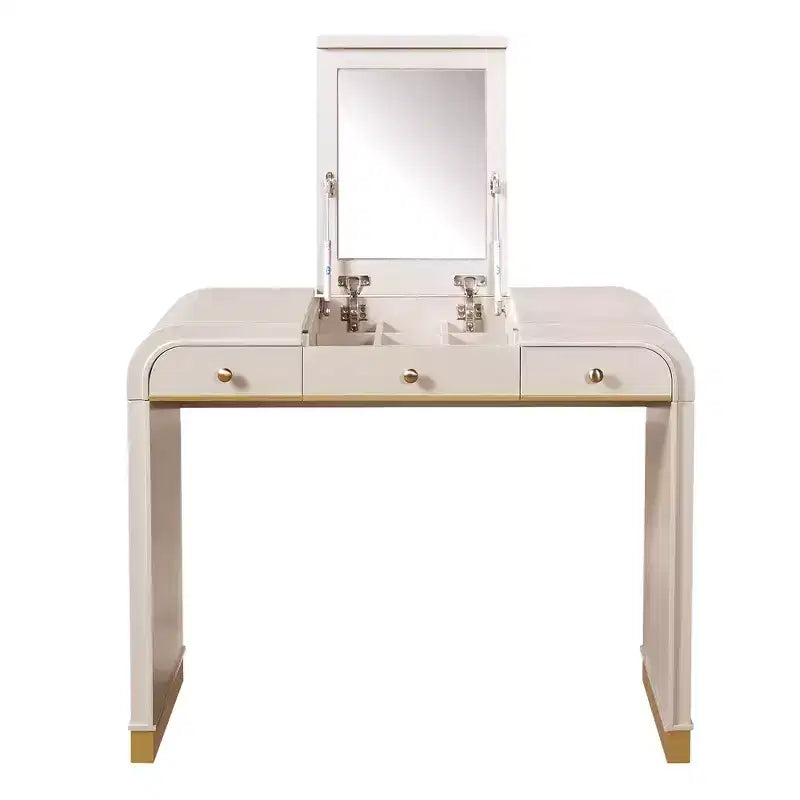 Coiffeuse 3-en-1 Whisen, meuble-lavabo classique en bois avec miroir rabattable, 2 tiroirs et espace de rangement