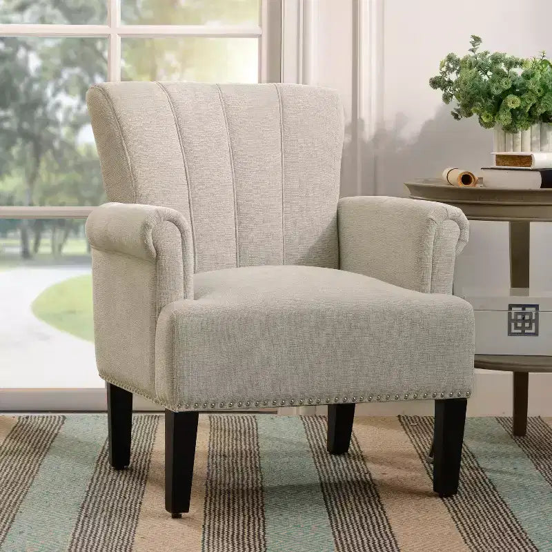 GDFStudio Pearl Traditional Rivet Tufted Polyester Armchair with Rolled Arms
