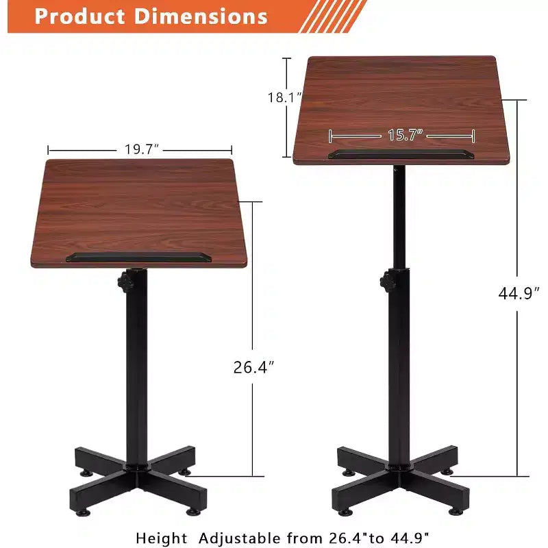 VINGLI Classic Lectern Podium Stand, Height Adjustable Church Classroom Lecture, Portable Presentation Laptop Desk with Edge Stopper, Brown