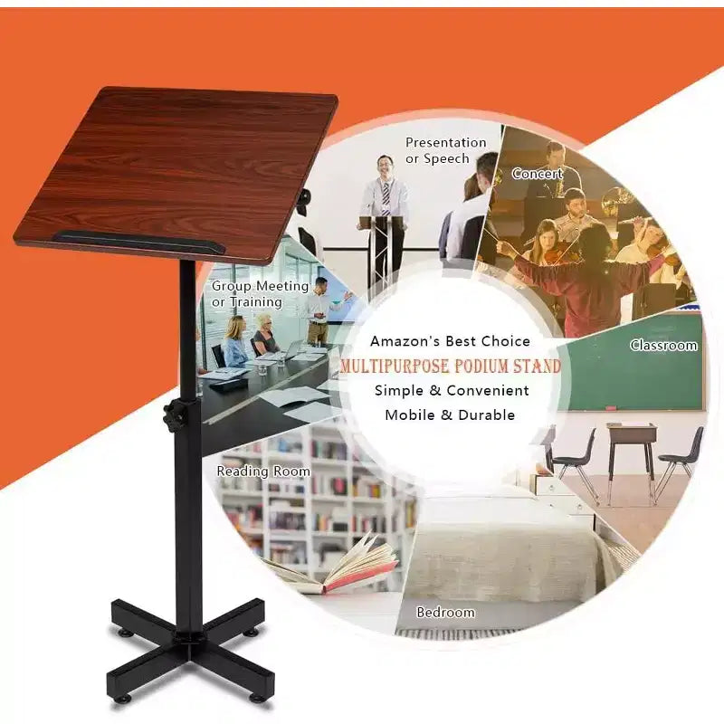 VINGLI Classic Lectern Podium Stand, Height Adjustable Church Classroom Lecture, Portable Presentation Laptop Desk with Edge Stopper, Brown