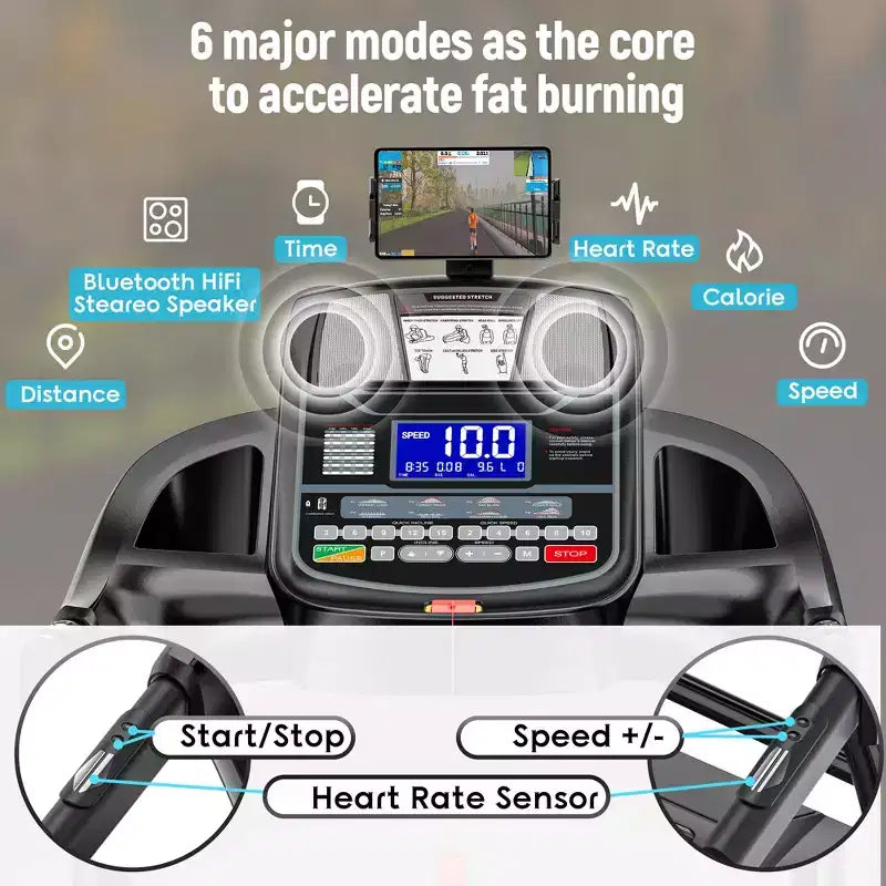 Folding Treadmill with Auto Incline, 0.612 MPH Speed, High-Performance Motor, 7-Layer Running Surface, 320lbs Capacity for Home & Apartment Workouts