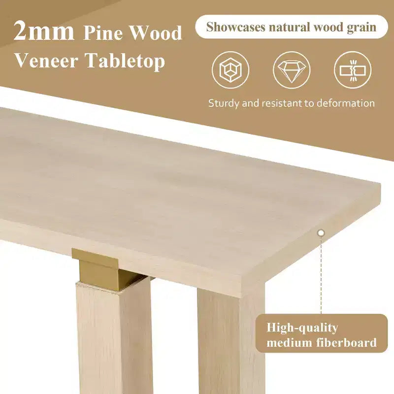TUYOHW 63 Extra Long Console Table with Solid Pine Legs,Industrial Metal Trim,Entryway Table with Storage Shelf for Hallway,Living Room,Foyer