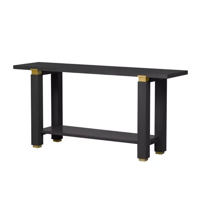 TUYOHW 63 Extra Long Console Table with Solid Pine Legs,Industrial Metal Trim,Entryway Table with Storage Shelf for Hallway,Living Room,Foyer
