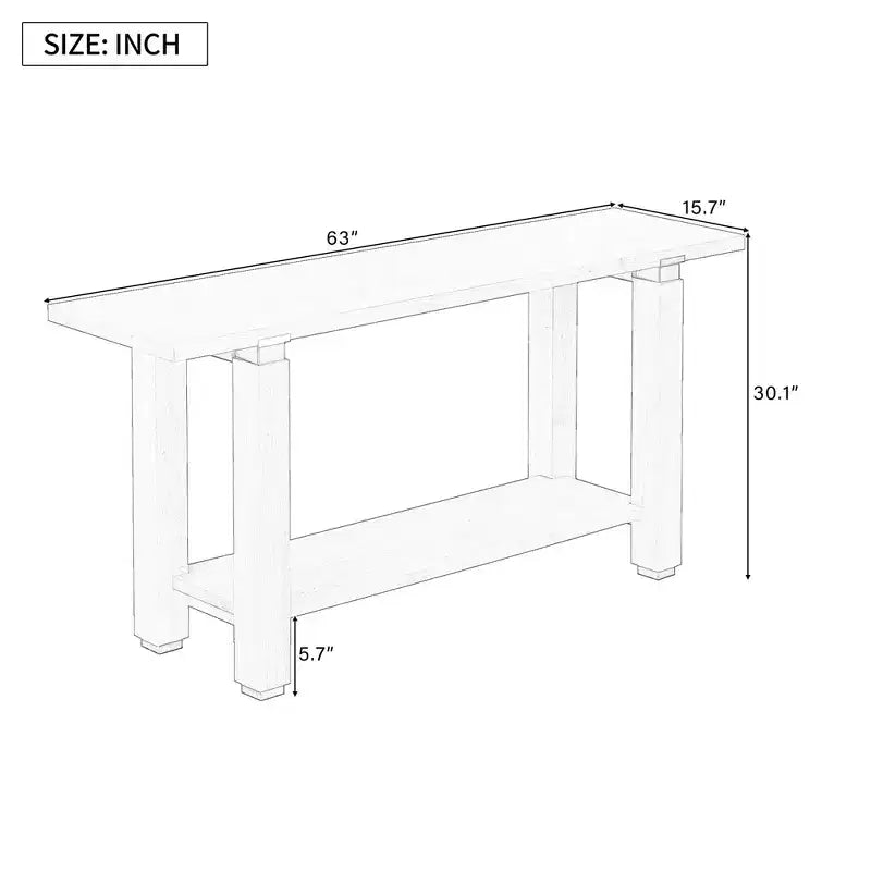 TUYOHW 63 Extra Long Console Table with Solid Pine Legs,Industrial Metal Trim,Entryway Table with Storage Shelf for Hallway,Living Room,Foyer