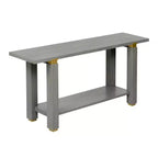 TUYOHW 63 Extra Long Console Table with Solid Pine Legs,Industrial Metal Trim,Entryway Table with Storage Shelf for Hallway,Living Room,Foyer