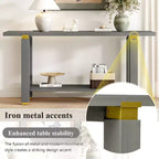 TUYOHW 63 Extra Long Console Table with Solid Pine Legs,Industrial Metal Trim,Entryway Table with Storage Shelf for Hallway,Living Room,Foyer
