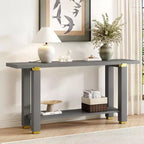 TUYOHW 63 Extra Long Console Table with Solid Pine Legs,Industrial Metal Trim,Entryway Table with Storage Shelf for Hallway,Living Room,Foyer