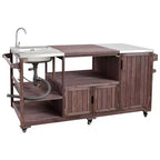 Îlot de cuisine extérieure Whisen 75.4, chariot de barbecue en bois massif, desserte roulante d'extérieur avec évier, grils à œufs, plateau en acier inoxydable