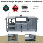 Îlot de cuisine extérieure Whisen 75.4, chariot de barbecue en bois massif, desserte roulante d'extérieur avec évier, grils à œufs, plateau en acier inoxydable