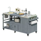 Îlot de cuisine extérieure Whisen 75.4, chariot de barbecue en bois massif, desserte roulante d'extérieur avec évier, grils à œufs, plateau en acier inoxydable