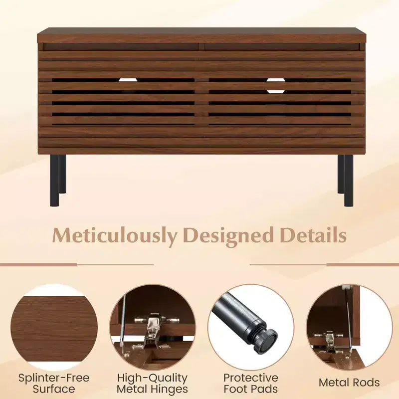 Meuble TV Mid-Century cannelé Costway pour téléviseur de 40 pouces avec compartiment ouvert ou 2 compartiments cachés