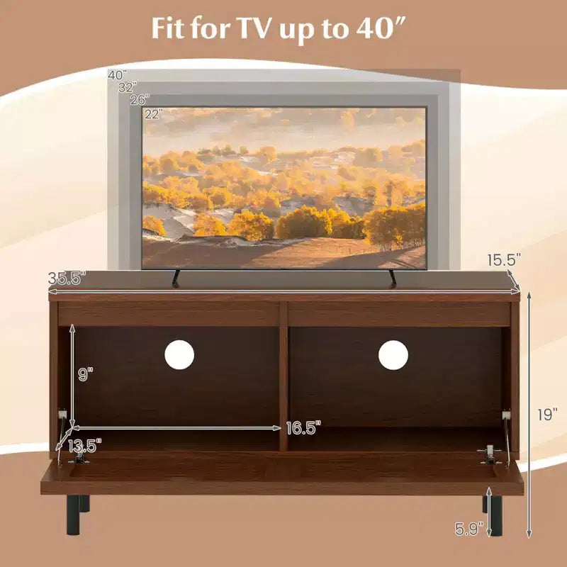 Meuble TV Mid-Century cannelé Costway pour téléviseur de 40 pouces avec compartiment ouvert ou 2 compartiments cachés