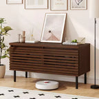 Meuble TV Mid-Century cannelé Costway pour téléviseur de 40 pouces avec compartiment ouvert ou 2 compartiments cachés