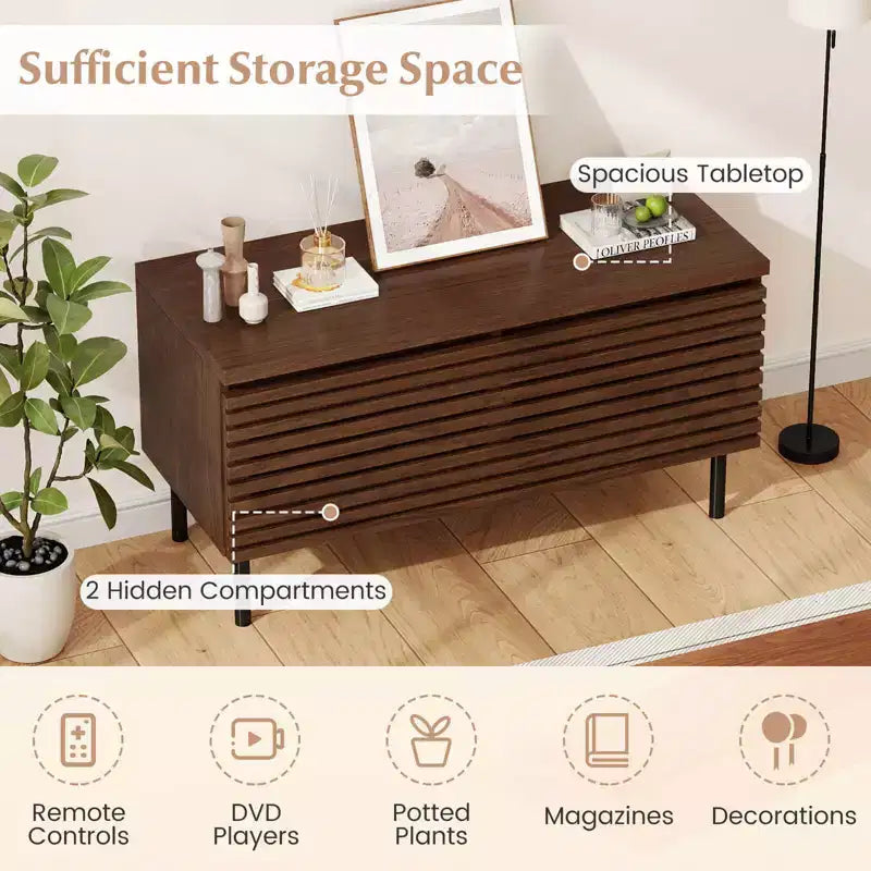 Meuble TV Mid-Century cannelé Costway pour téléviseur de 40 pouces avec compartiment ouvert ou 2 compartiments cachés