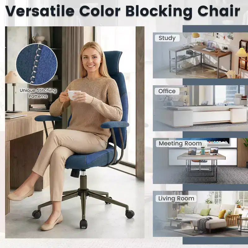Costway Ergonomic Office Chair with 2D Headrest, Rocking Backrest & Wheels, Gaming Chair Blue/Brown & Beige/Gray & Blue